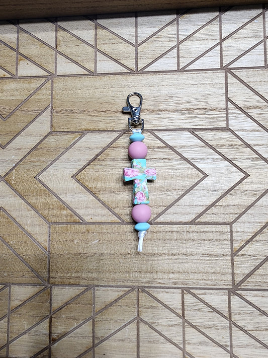 Floral Cross Keychain